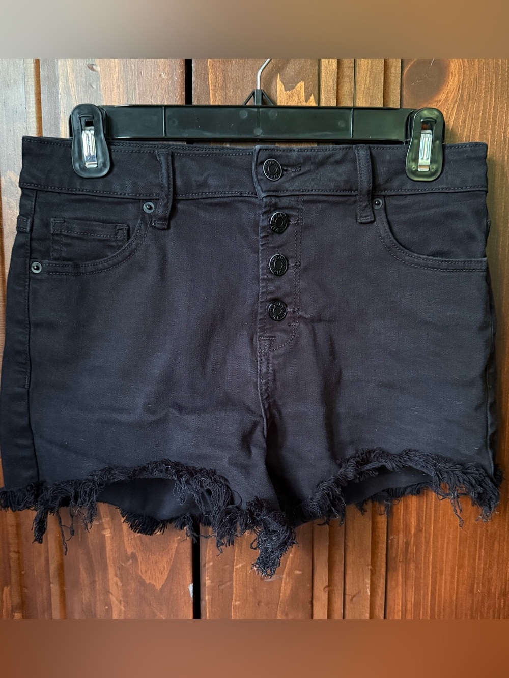 Hidden Black Frayed Hem Button-Front Jean Shorts - Size M